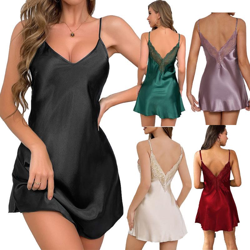 Women's Silk Satin Camisole Nightdress with Lace Trim