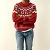 Fair Island Knitted New Round Neck Loose Contrasting Large Size Sweater Autumn And Winter Women'S Jacquard Knitted Sweater