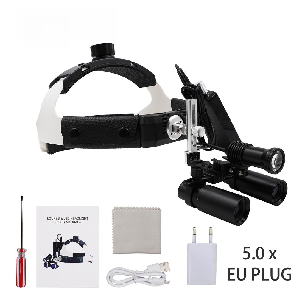 5X/6X Dental Surgical LED Headlight Headband Binocular Loupes Brightness Spot Ajustable Headlamp for ENT Dentist Lab Instrument