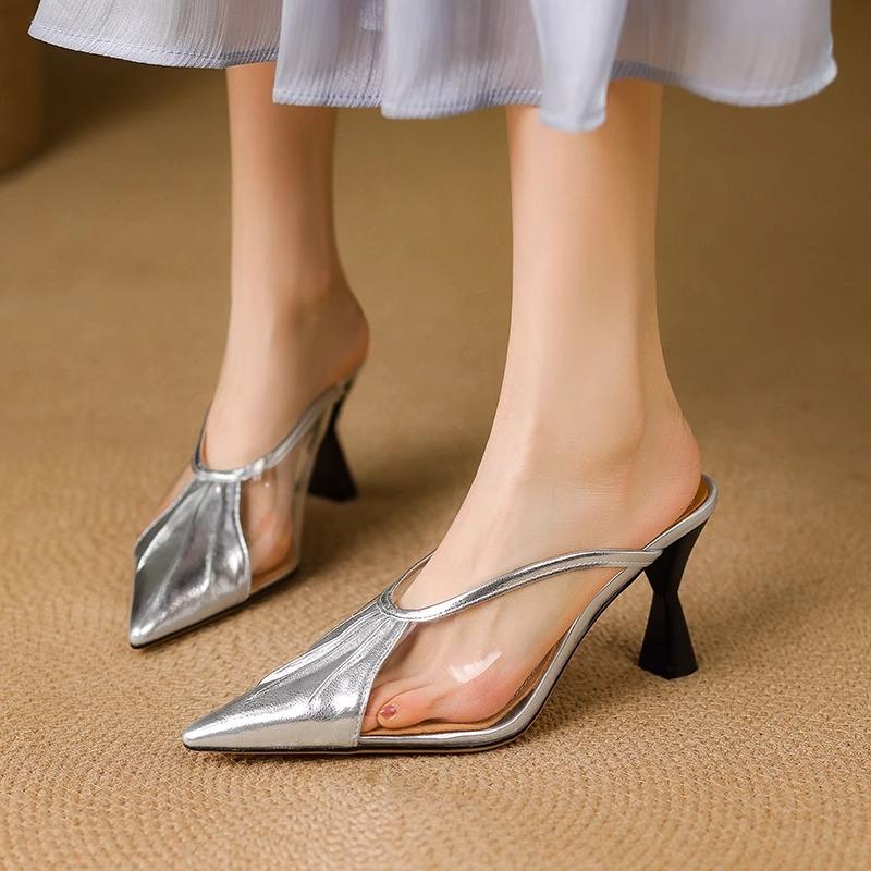 Fashion Pointed Toe Transparent Stiletto Mules Women's Slippers Pvc Baotou High Heels Sexy Fashion Summer Shoes for Women New In 2025