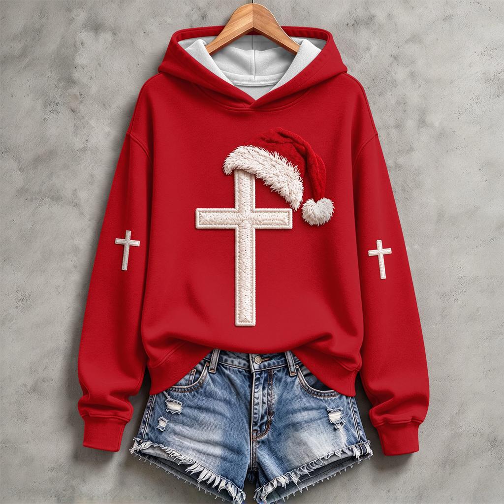 Women's Fashion Casual Long Sleeve Christmas Print Hoodie Sweatshirt for Holiday Wear