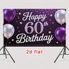 Toile de fond 2D Violet et Or « Joyeux 60e Anniversaire » avec Ballons et Étoiles