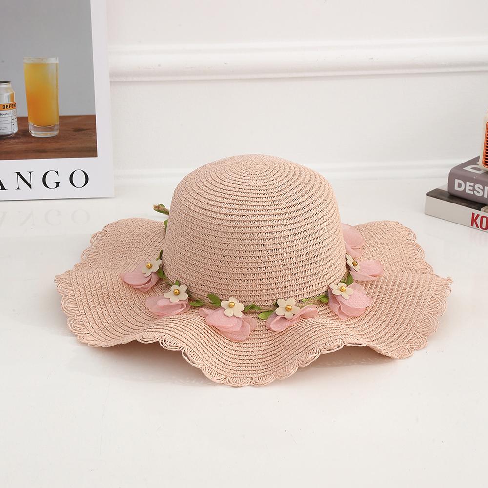 Elegant Flowers Lace Trim Wide Brim Straw Hats Women Summer Beach Caps for Casual Daily Outdoor Holiday Sweet UV Protection Hat