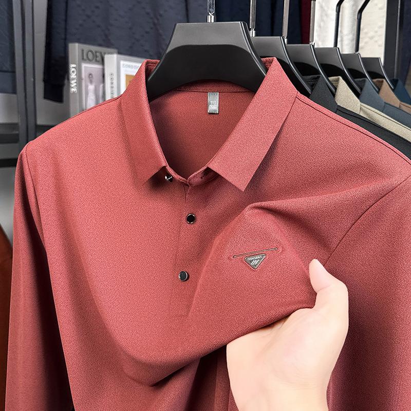 Men s Long Sleeve T-Shirt Fashion Trendy Minimalist Versatile Polo Shirt M красный