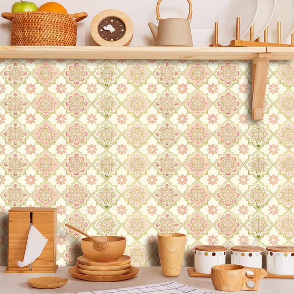 10 Stück Bohemian Retro Fliesenaufkleber mit Blumenmuster Lederstruktur Selbstklebende Wandaufkleber Küchenrückwand Waschbecken Tisch Haus DIY Renovierung