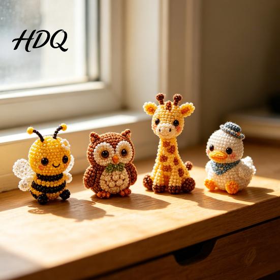 Mini Dog Collectible Set Tiny 3D Beaded Animal DIY Kit with Instructions Easy Beading Office Decoration Crafts 4 Cute Designs Themed Beadwork