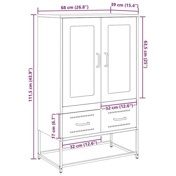 VidaXL Highboard Mustard Yellow 68x39x111.5 Cm Steel, Cabinet, Storage Cabinet, High Buffet, Sideboard, 853365