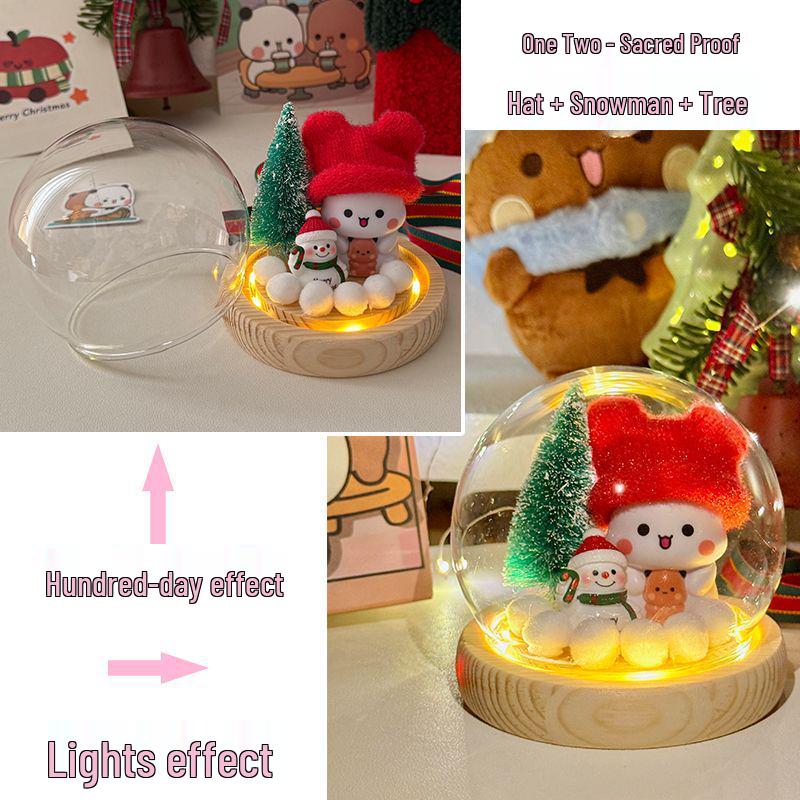 One Two Bubu Cute Luminous Glass Christmas Crystal Ball Night Light Gift for Girls & Best Friends