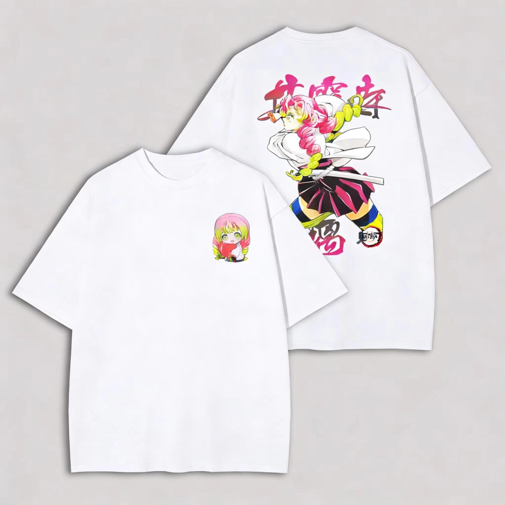 

Oversized White Demon Slayer Mitsuri Kanroji T-Shirt with Dual-Sided Print (Front Chibi & Back Action Pose) 4XL