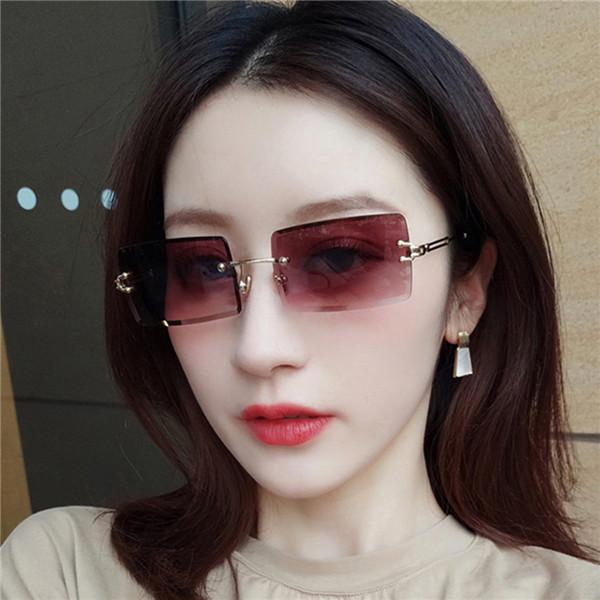 Buy Women Sunglasses Square Rimless Rectangular Goggles Metal Square ...