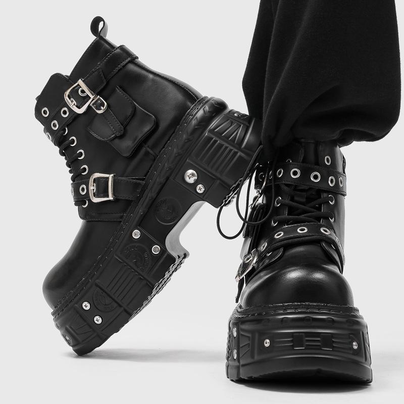 Street Punk Thick-soled Martin Boots Men's Cool Drag Diablo Subculture Fashion Boots Metal Buckle Boots-H