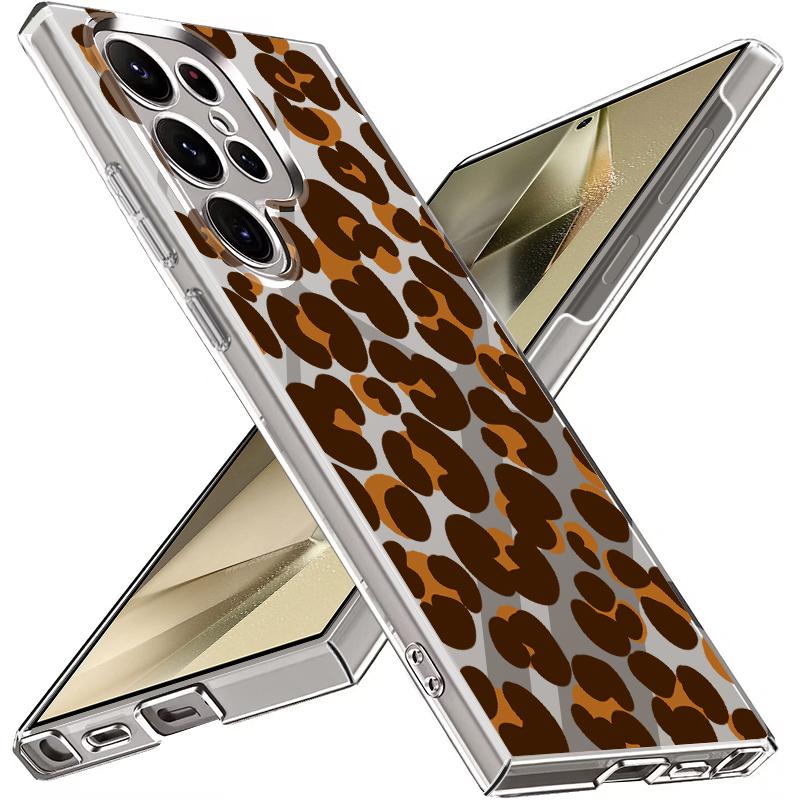 Leopard Print Pattern Clear Phone Case For Samsung Galaxy S26 S25 S24 S23 Ultra S22 Plus S25 FE A56 A36 A26 A55 A54 A15 PC Cover