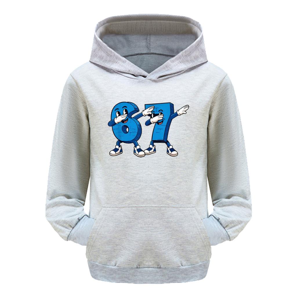 5226 Kinder Jungen Mädchen Steal a Brainrot 67 Six Seven Bedruckter Freizeit-Langarm-Hoodie Top