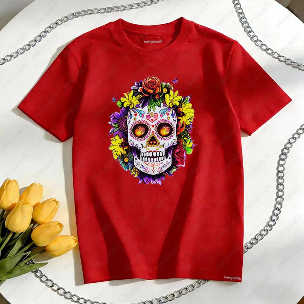 Floral Sugar Skull Day Of The Dead Dia De Tshirt Woman Man Casual Cotton Graphic T Shirts Creative Streetwear Boyfriend