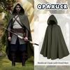 Medieval Hooded Cloak with Round Buckle and Green Leaf Brooch Necklace