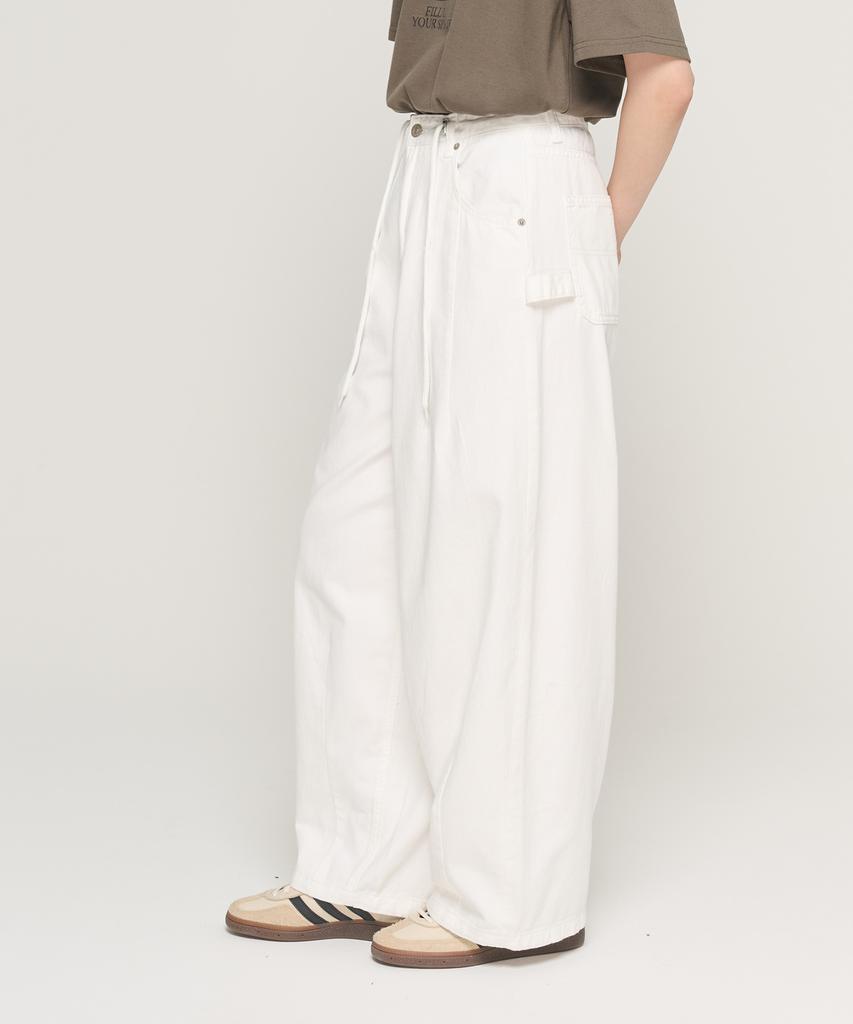 CARGOBROS FOR WOMAN Balloon String Wide Cotton Pants (White)