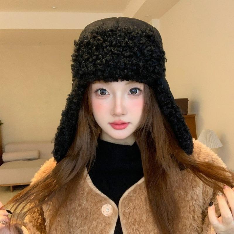 Women S Lamb Fur Earmuff Trapper Hat Warm Winter Casual Hat
