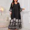 Elegant V-Neck Trumpet Sleeve Printed Long Dress for Women