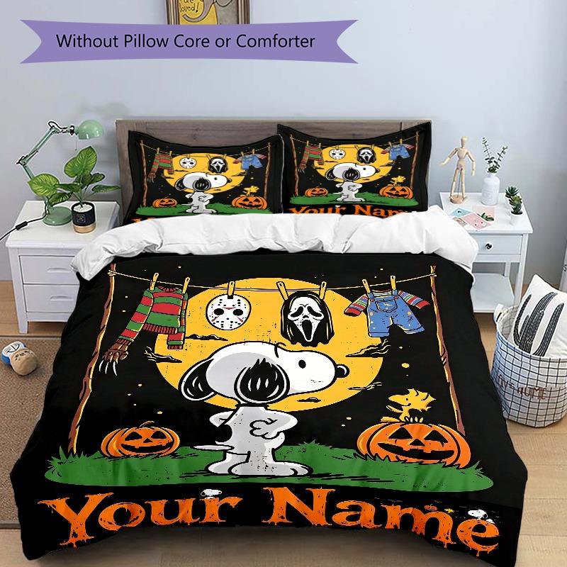 Spooky Halloween Movie Night Bedding Set Personalized Washable Custom 3Pcs Duvet Cover Pillowcases Soft Microfiber Home Bedroom Gift