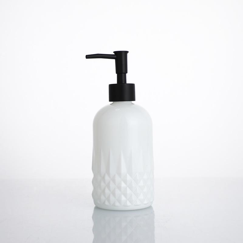 Transparente Glasflasche zum Drücken für Shampoo, Duschgel und Handdesinfektionsmittel - Wiederbefüllbar, Hotelqualität