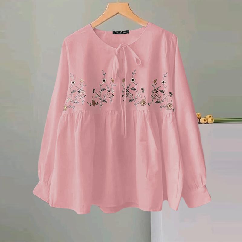 

ZANZEA Женские осенние блузки с V-образным вырезом и длинным рукавом с цветочным принтом