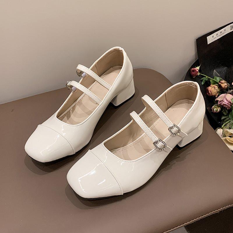 

Fashion word summer Xiaoxiangfeng new thick heel women s single shoes buckle belt square head French 2025 outer wear light mouth black 40 бежевый