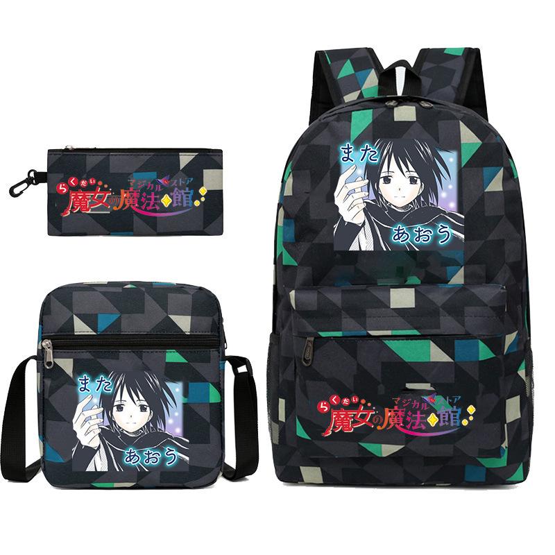 Large Capacity Schoolbag with Shoulder Strap; Student Three-piece Pencil Case Set