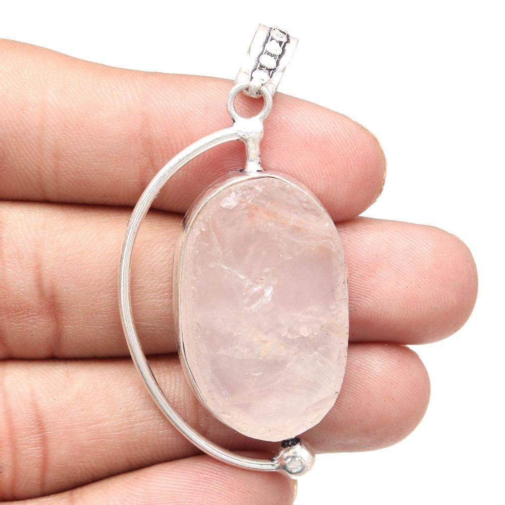 Necklace Rosequartz Drusy Gemstone Gift For Her Jewelry 2.25"