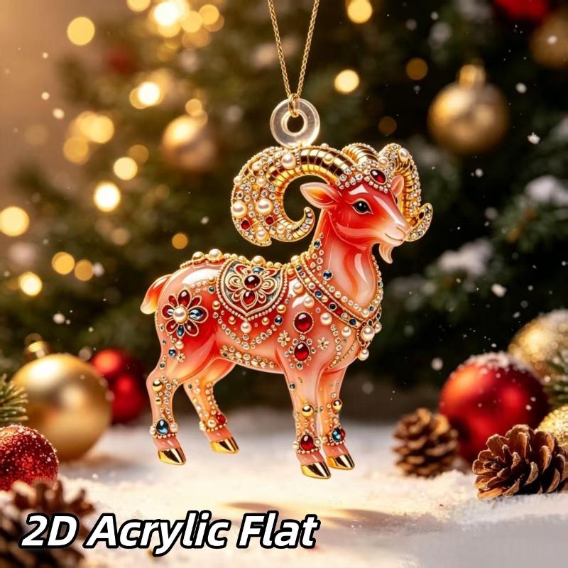 Glückbringendes Rot-Gold Chinesisches Tierkreiszeichen Ziege Acryl Hängendes Ornament für Zuhause Auto Mondneujahrsdekoration Geschenk