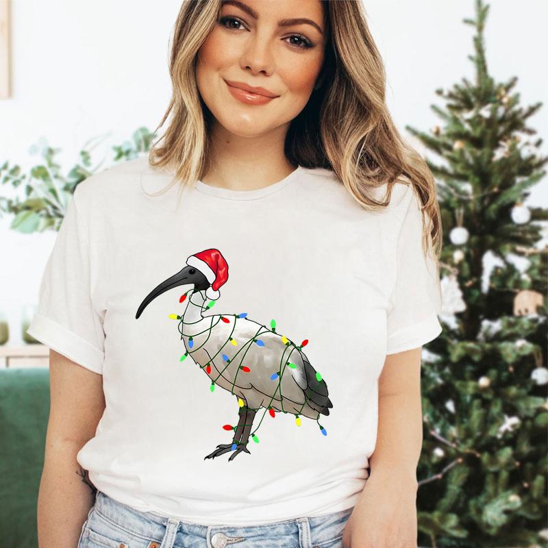 Womens Christmas Tshirt Festive Bin Chicken Graphic Print Tees Trendy Christmas Chicken Printed Women Fashion Casual Tshirts S
