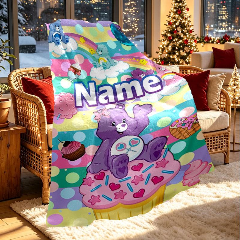 Custom Name Personalized Care Bears Print Blanket, Home Decor, Bedroom, Sofa, Camping, Couch, Gifts for Birthday Christmas