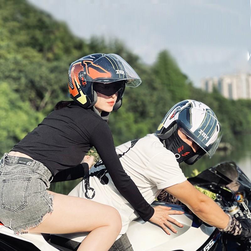 3/4 Open Face Motorcycle Helmet With Dual Lens Men Women All Season Riding Commute ABS Safety