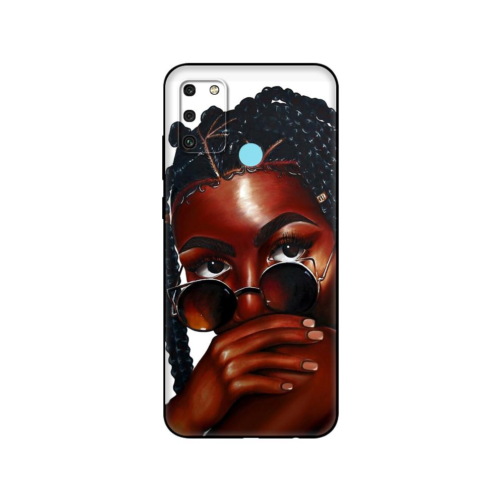 Black tpu Case For Huawei Honor 8a Prime 8s Prime 9 Lite honor 9A 9C 9X Premium 9x Pro 9S  African Beauty Afro Puffs Black Girl