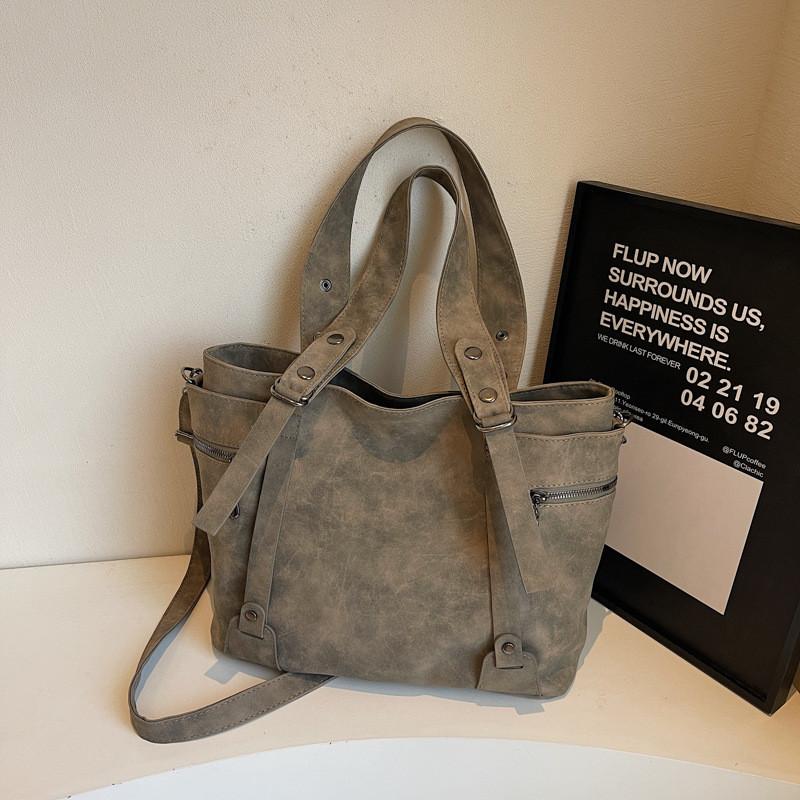 Retro Color Solid Style Large Capacity Bag Zipper Closure Weekend Travel Bags