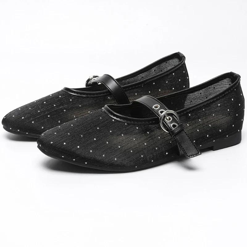 Fashion Leopard Mesh Design Flat Ballet Shoes Women Round Toe Soft Bottom Brand Slippers Breathable Comfortable Fashion Mary Jane Shoes