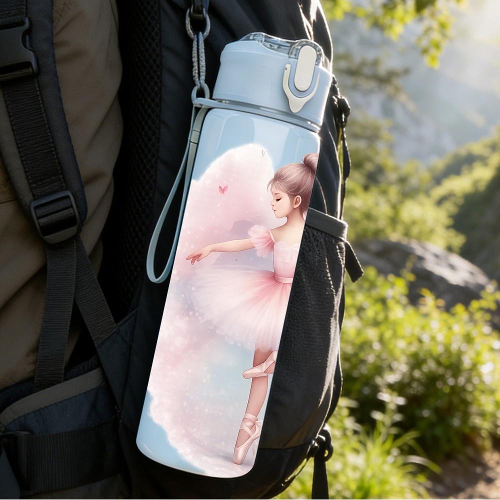 1PC Ballerina Girl Ballet Dancing Cartoon 750ml Color Plastic Sports Water Bottle Leakproof Flip Straw Lid Suitable for Sports Office Home Use