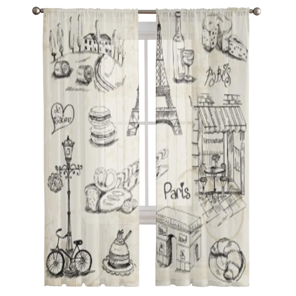 Paris Illustration Tüll Sheer Fenster Vorhänge Für Wohnzimmer Die Schlafzimmer Moderne Chiffon Voile Organza Vorhänge Decor Vorhänge