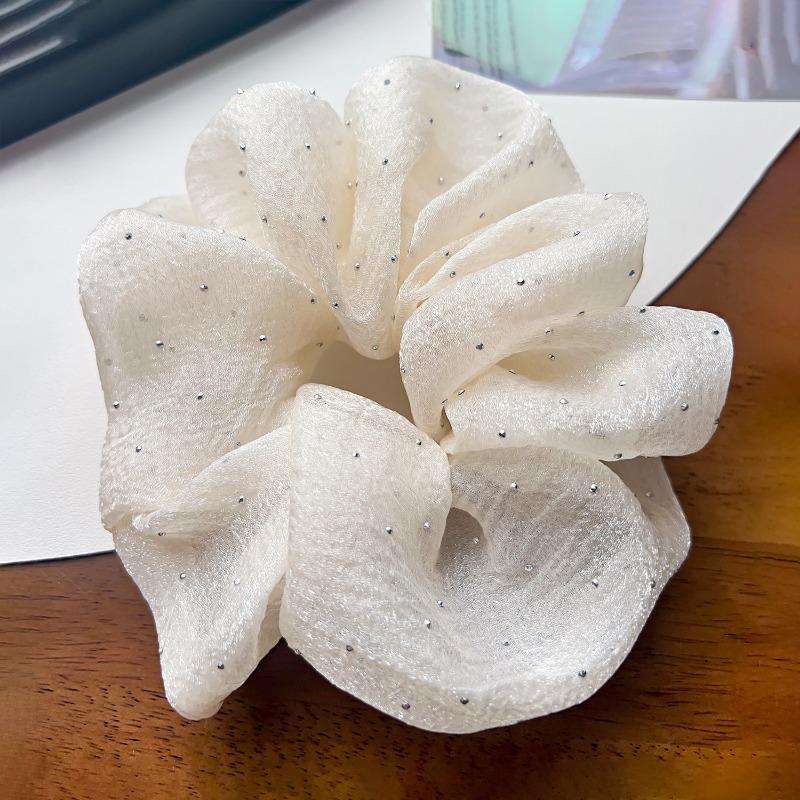 New Large-sized Fabric Hair Band and Hair AccessoryFeaturing Retro Floral and Diamond-encrusted Ponytail Hair Ties