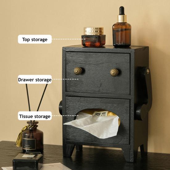 Mini úložná skříňka ve tvaru robota Dřevěná šperkovnice Zásuvka a držák na kapesníky Stolní organizér na šperky Kosmetiku Toaletní stolek Kolej Ložnice