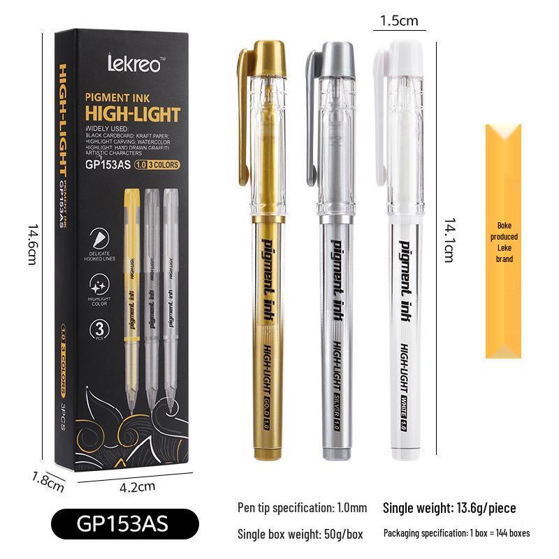 Boke Gold Glitter & White Highlight 1.0mm Gel Pen Set for Creative Drawing and Journaling