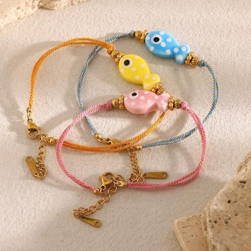 Fish Inspired Knotted Stainless Steel Cord Bracelet With Customizable Length Portable Accessory Stylish Outfits