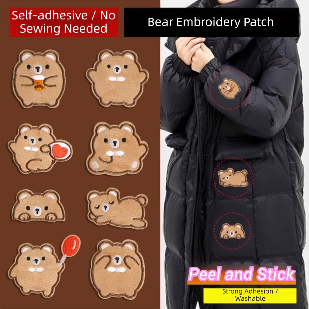 Cartoon Bear Down Jacket Fabric Patch Self Adhesive Badge Sticker Clothing Accessories