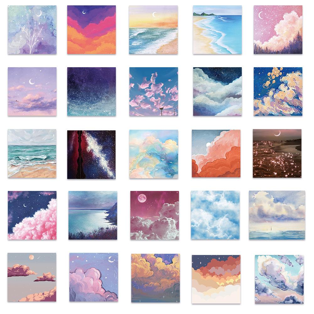 Decorate with 50Pcs INS Style Landscape Oil Painting Stickers - Waterproof for Luggage, Laptop, Notebook