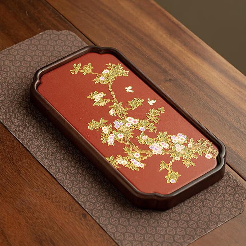 Gilded Peach Blossom Bamboo Tea Tray