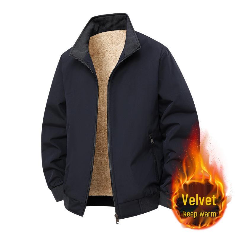 Men's Winter Fleece-Lined Stand Collar Jacket: Warm, Thick, Casual Fashion for Middle-Aged
