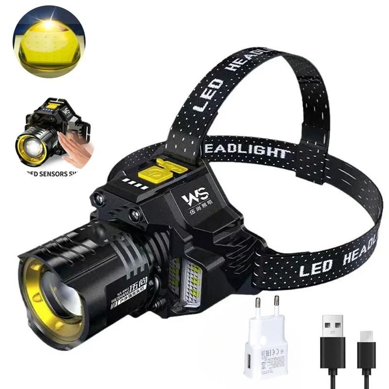 Rechargeable Powerful LED Headlamp with Telescopic Zoomable Headlight Outdoor Camping Waterproof High Lumen Work Head Flashlight