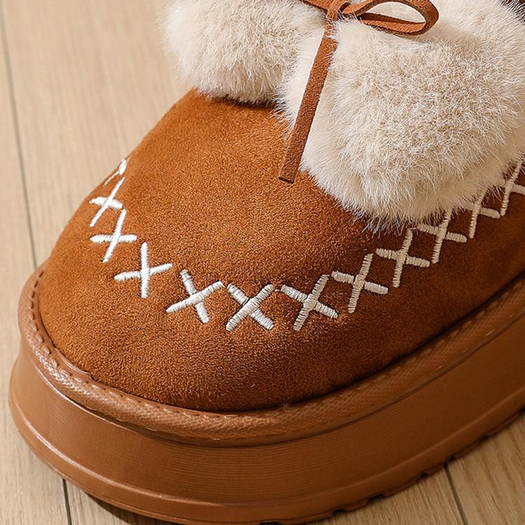 Women's Plus Size Snow Boots Short Tube Sponge Cake Thick Heel Bow Cotton Boot Waterproof Shoes 36-41