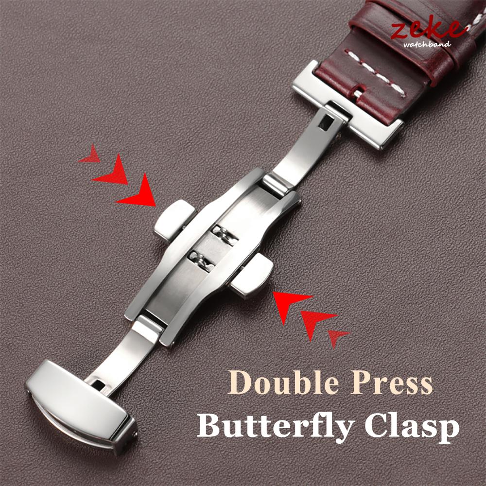 Vintage Oljebetsat Läder Klockarmband 18mm 20mm 22mm Universellt Huvud Lager Ko Läder Klockarmbands Tillbehör Fjärilsspänne Armband