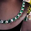 Hip Hop Bridal Zircon Set Chain, Emerald Necklace Earrings Wedding Dress Set