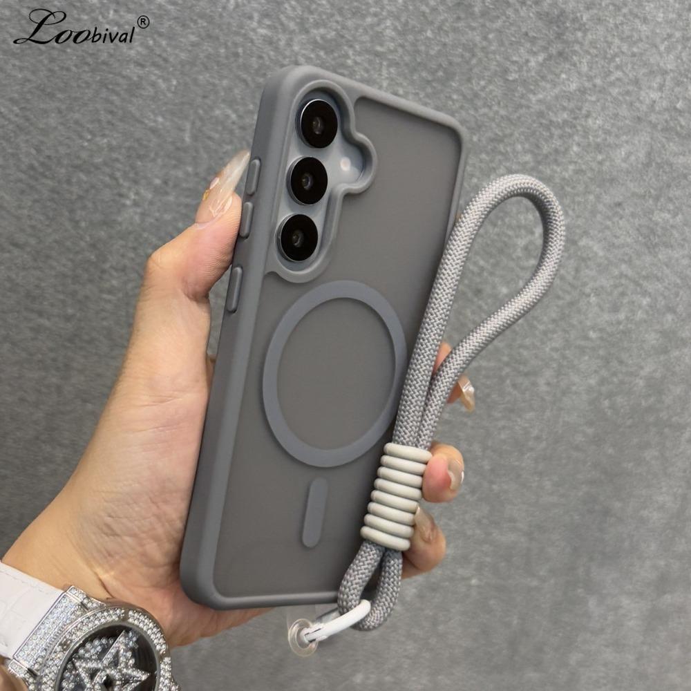 Matte Magnetic Hand Wrist Strap Case for Samsung Galaxy S26 S25 Ultra S24 Plus S23 FE A56 A55 A16 A54 A35 A15 Lanyard Slim Cover